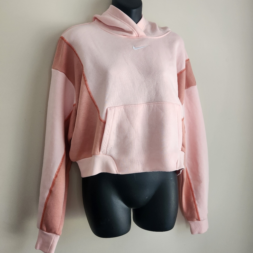 Nike Women's Pink Peach Oversized Crop Hoodie Size Large